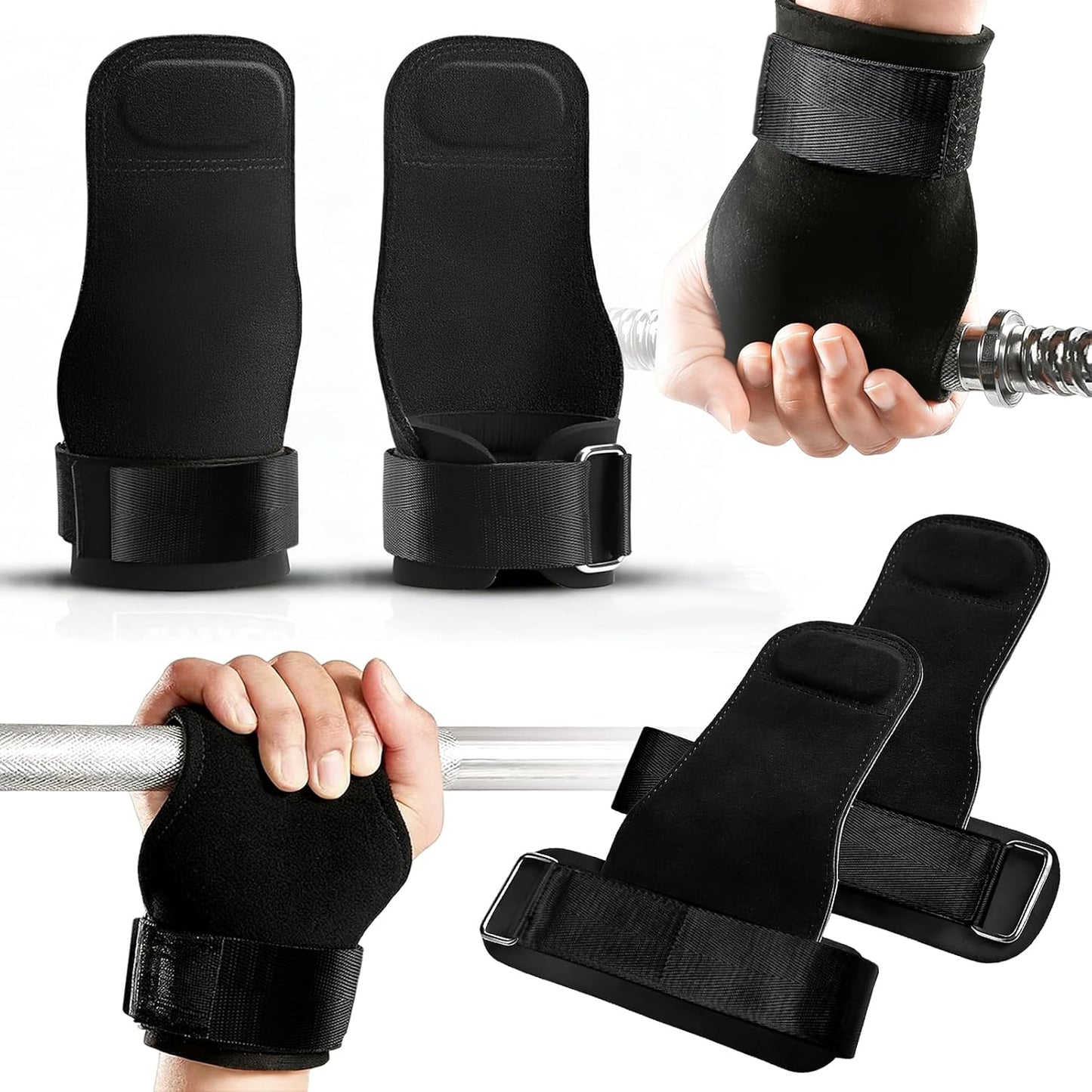 Zughilfen Krafttraining Leder, Fast Grip Zughilfen Gym, Griffhilfen Kraftsport Für Bodybuilding, Kreuzheben, Rudern, Rutschfeste Lifting Straps Mit Handgelenkbandage & Polsterung Für Frauen Und Männer