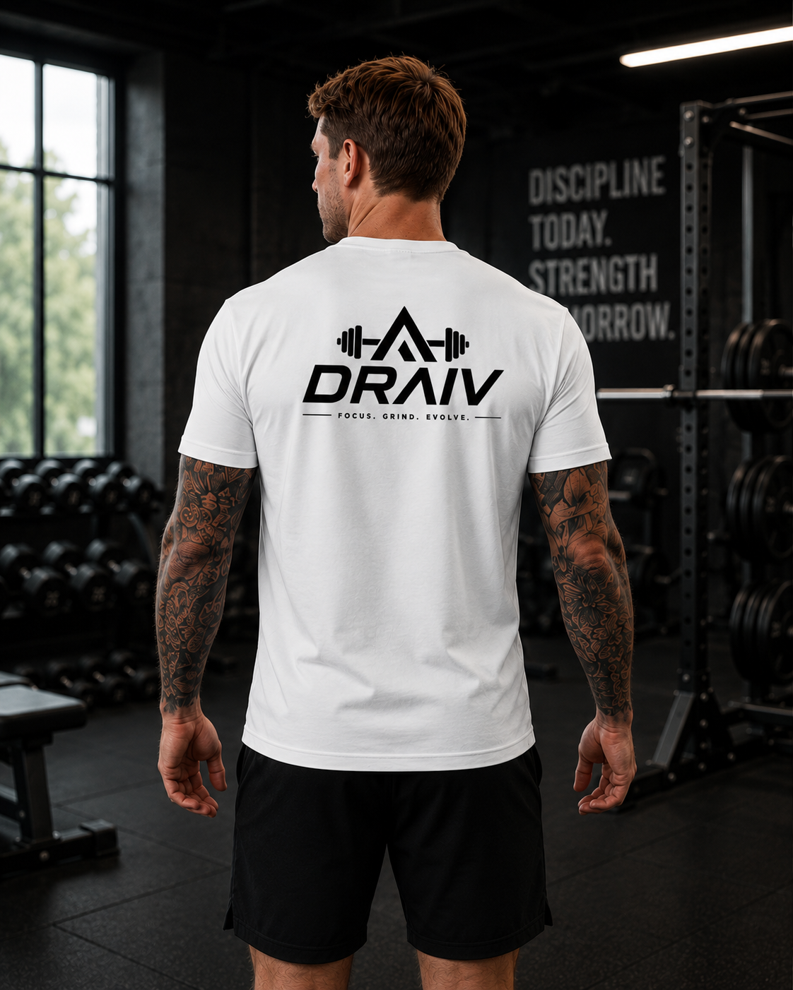 DraivStore Draiv Evolve T-Shirt in black with modern graphic design, short sleeves, and comfortable fit.