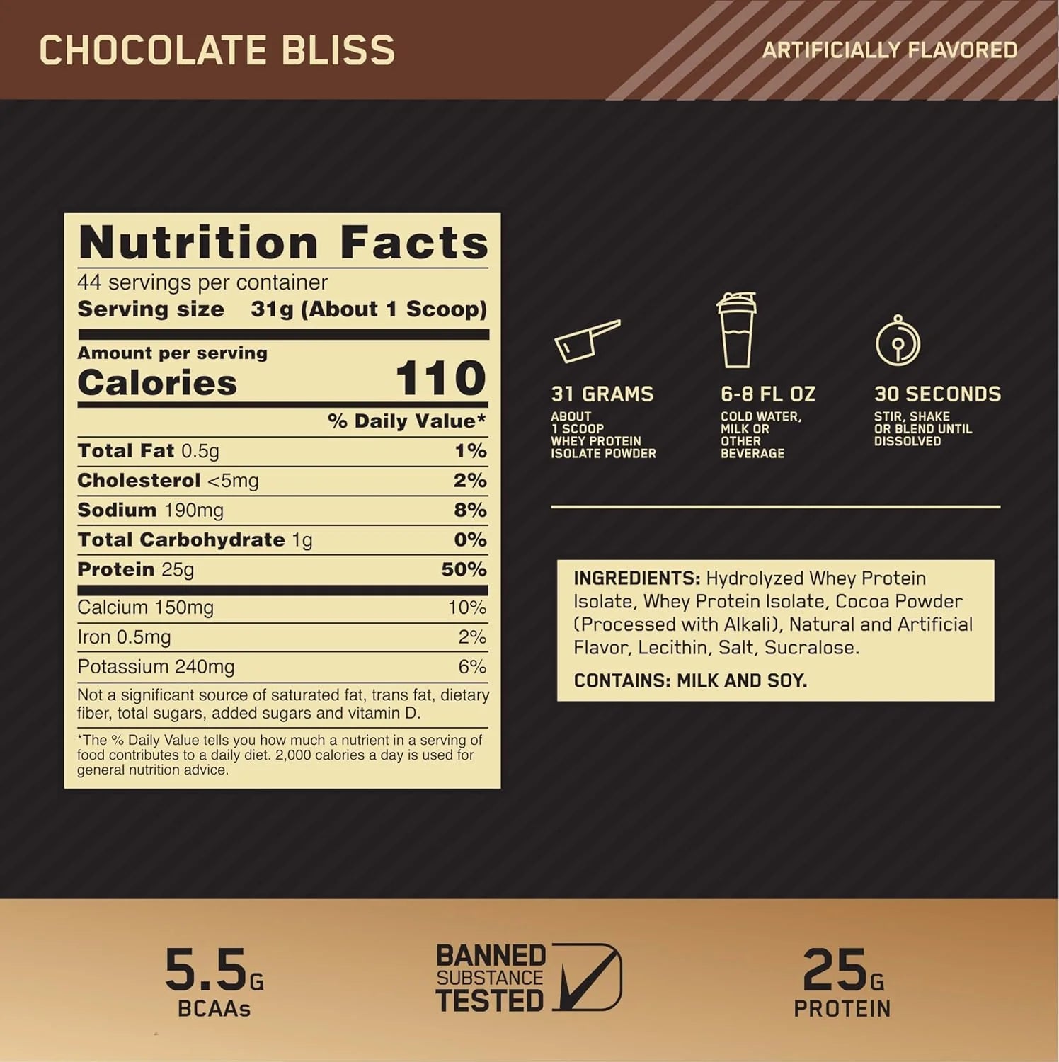 Optimum Nutrition Gold Standard 100% Isolate Whey Protein Powder – Chocolate Bliss, 3 lb (44 Servings)