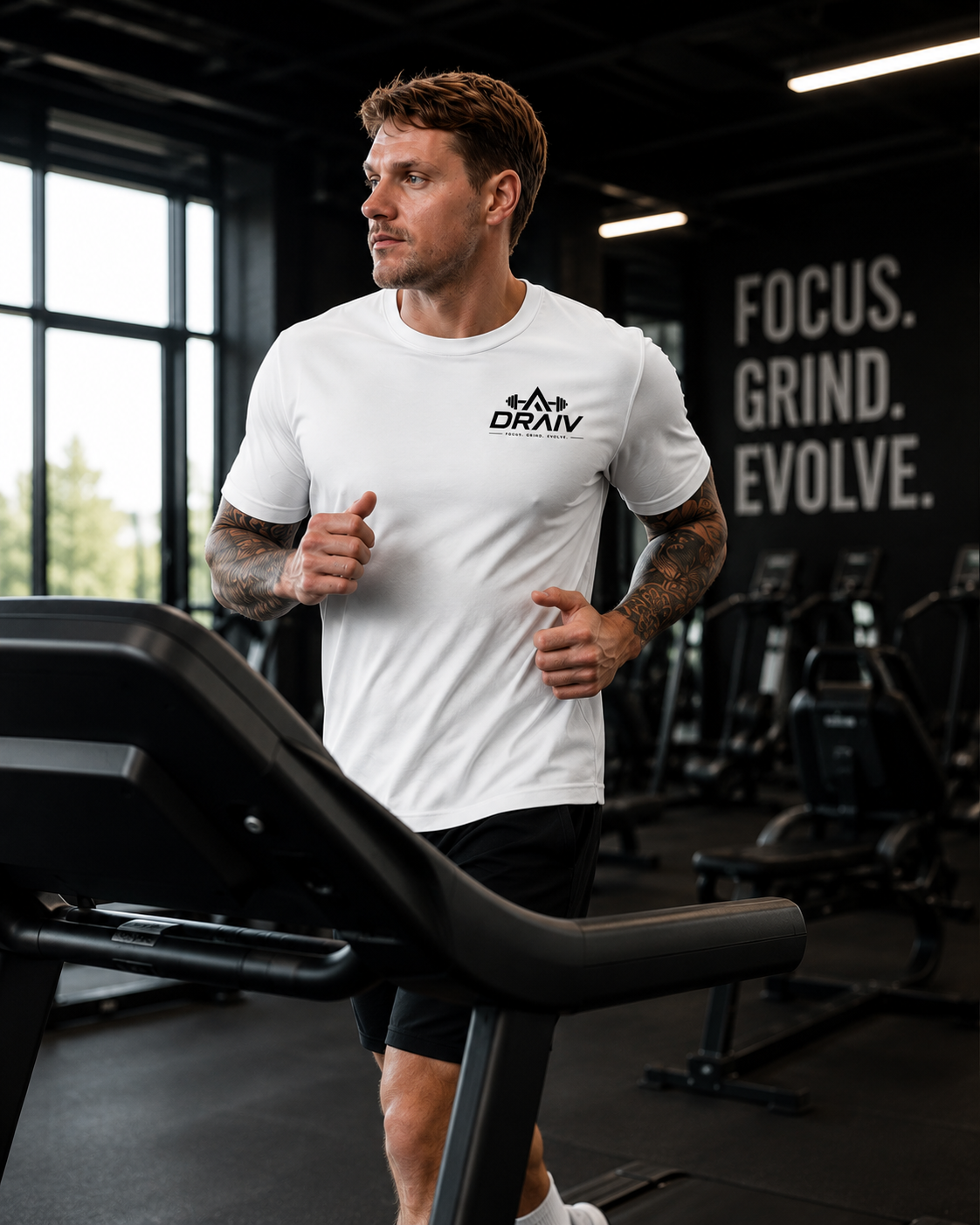 DraivStore Draiv Evolve T-Shirt shown in black with graphic design, casual fit, and crew neckline.