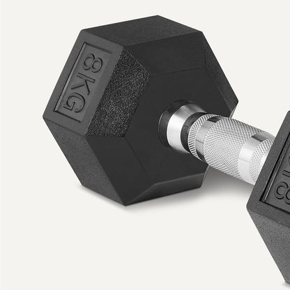 Draiv Basics Rubber Encased Hex Dumbbells Set – 2 x 8 kg | Non-Slip Grip | Home Gym Weight Training
