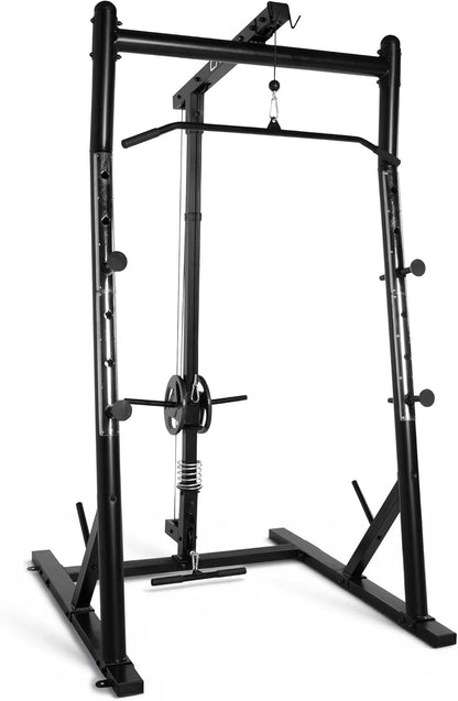 CAP Barbell Power Rack with High-Low Pulley System, Pull-Up Bar & Plate Storage for Home Gym