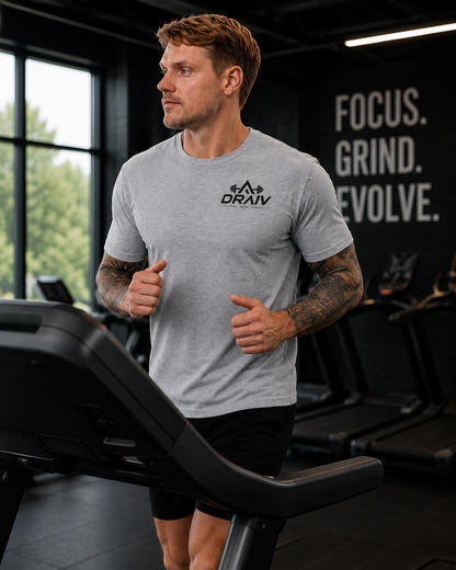 DraivStore Draiv Evolve T-Shirt in black with graphic logo, short sleeve cotton casual T-shirt for men
