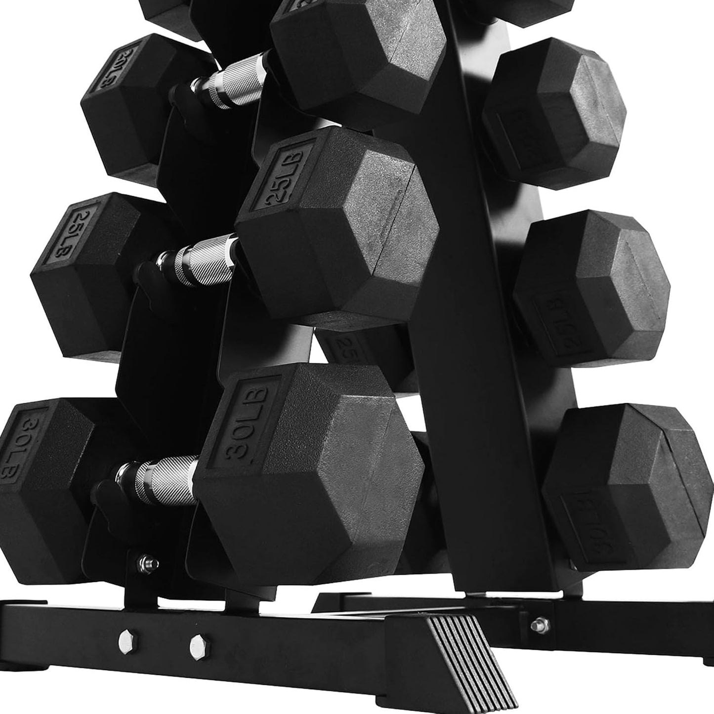 Rubber Coated Hex Dumbbell Set with A-Frame Rack – Cast Iron Home Gym Weights for Strength Training & Muscle Building