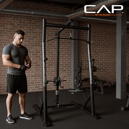CAP Barbell Power Rack with High-Low Pulley System, Pull-Up Bar & Plate Storage for Home Gym