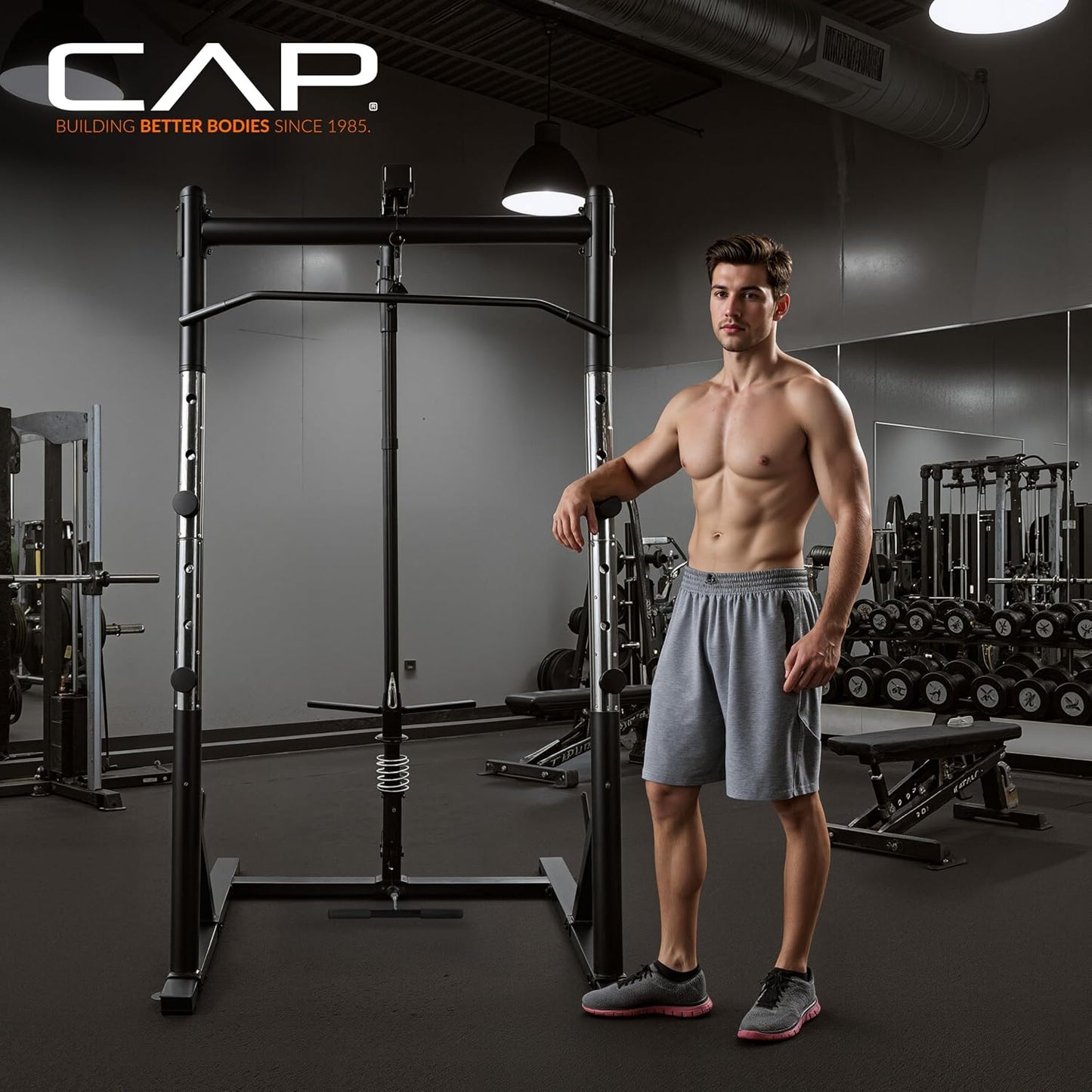 CAP Barbell Power Rack with High-Low Pulley System, Pull-Up Bar & Plate Storage for Home Gym