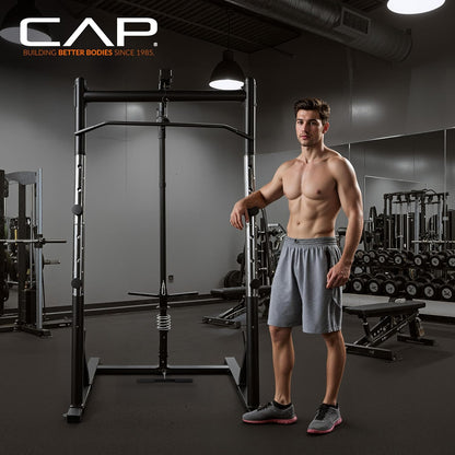 CAP Barbell Power Rack with High-Low Pulley System, Pull-Up Bar & Plate Storage for Home Gym