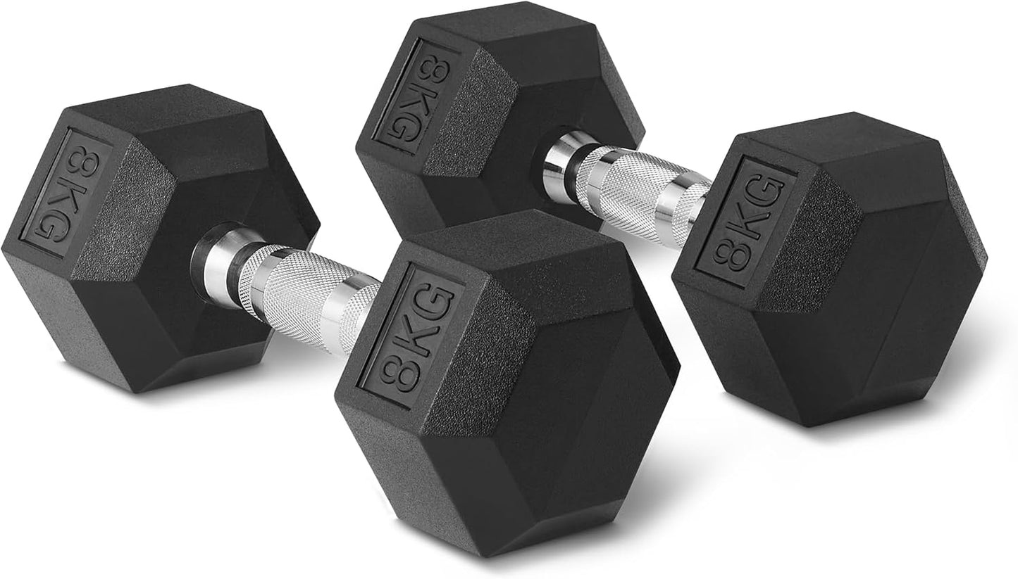 Draiv Basics Rubber Encased Hex Dumbbells Set – 2 x 8 kg | Non-Slip Grip | Home Gym Weight Training