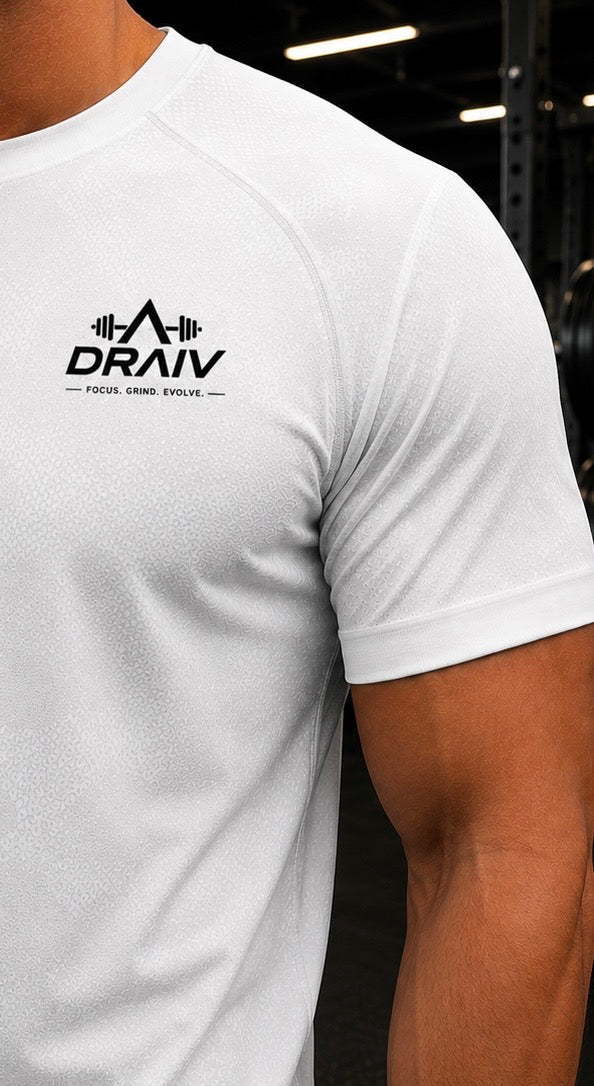 Draiv Evolve T-Shirt, casual black T-shirt with graphic print, made by DraivStore, displayed flat on a white background.