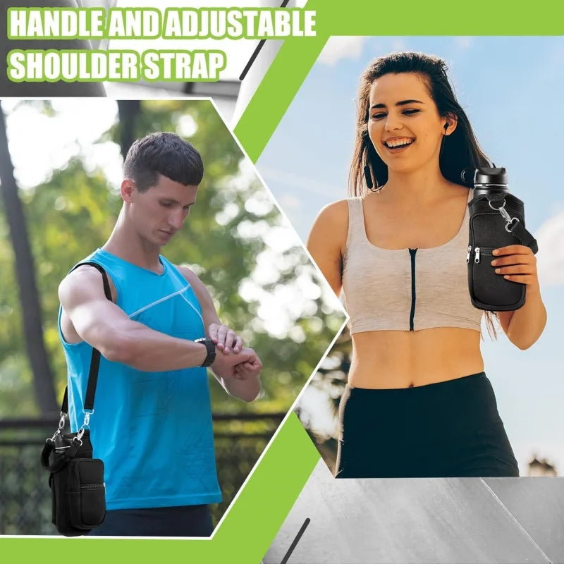 Magnetic Gym Water Bottle Holder Bag with Phone Pocket, Adjustable Shoulder Strap & 6 Strong Magnets