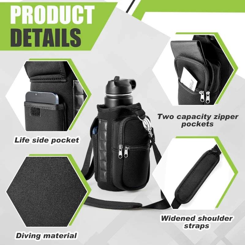 Magnetic Gym Water Bottle Holder Bag with Phone Pocket, Adjustable Shoulder Strap & 6 Strong Magnets