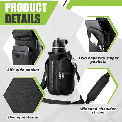 Magnetic Gym Water Bottle Holder Bag with Phone Pocket, Adjustable Shoulder Strap & 6 Strong Magnets