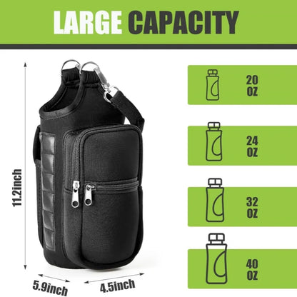 Magnetic Gym Water Bottle Holder Bag with Phone Pocket, Adjustable Shoulder Strap & 6 Strong Magnets