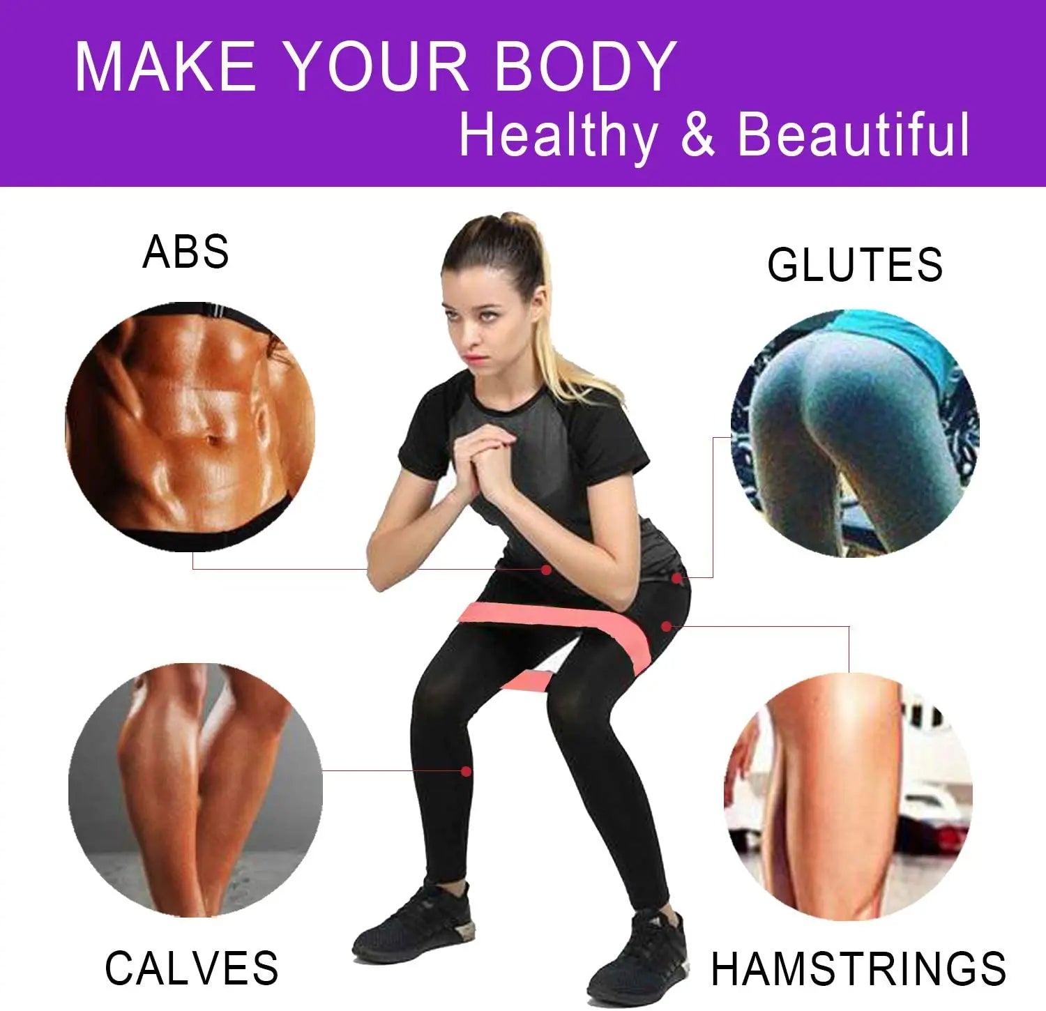 Five-Piece Yoga Elastic Resistance Band Set for Fitness and Hip Training