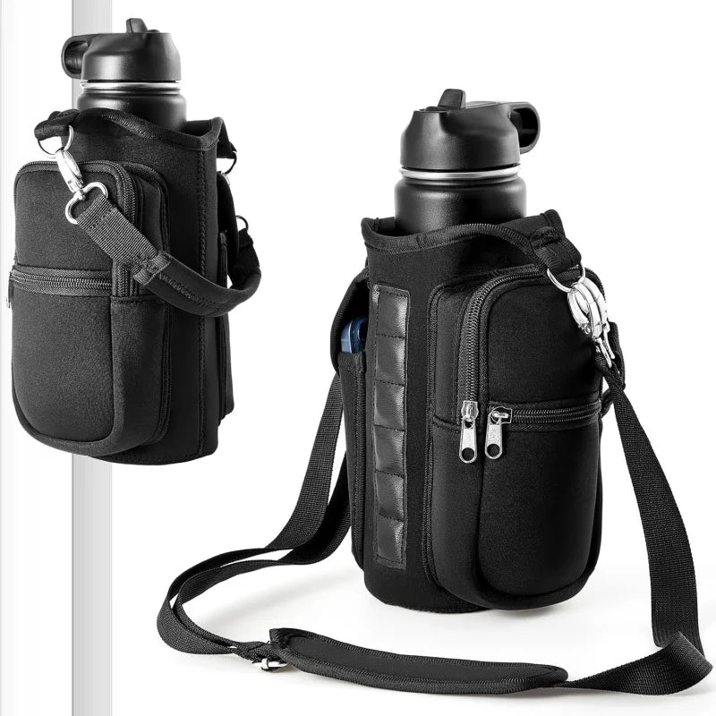 Magnetic Gym Water Bottle Holder Bag with Phone Pocket, Adjustable Shoulder Strap & 6 Strong Magnets